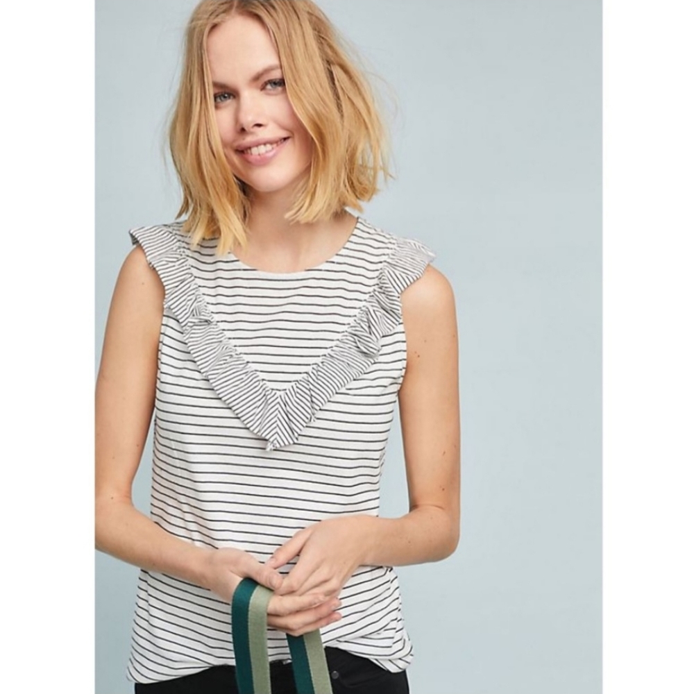 Maeve Kalama Ruffled Top Striped Tank Size XS